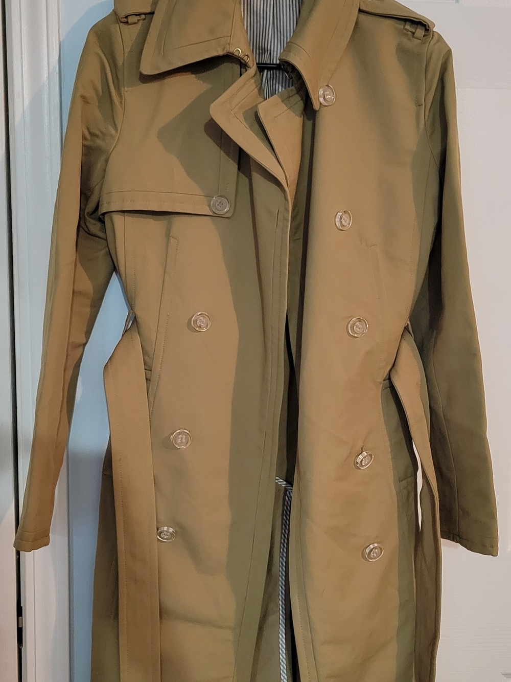 Express Olive/Tan Double-Breasted Trench Coat with Belt
